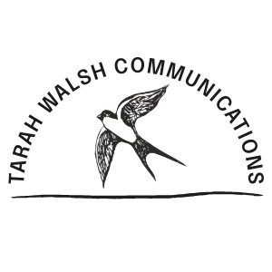 Image of hand drawn bird with line underneath encircled by Tarah Walsh Communications text